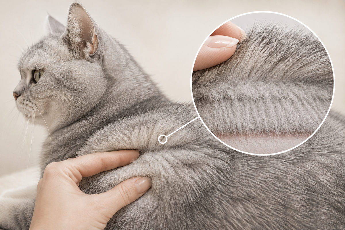 Detail van de dichte ondervacht van een kat